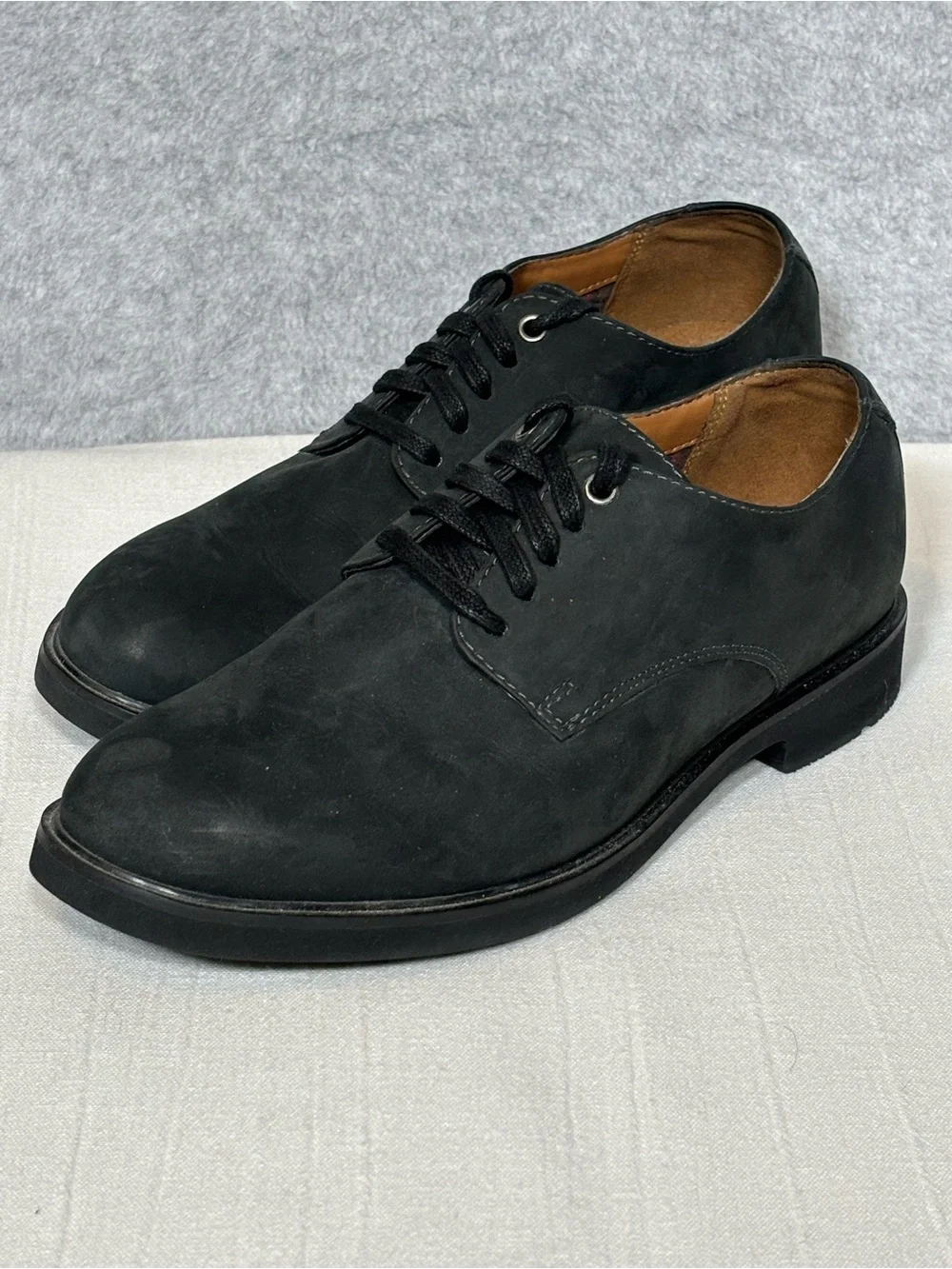 Clarks Riston Plain-Toe Lace-Up Nubuck Leather Derby Shoes-Black-Men Size 7